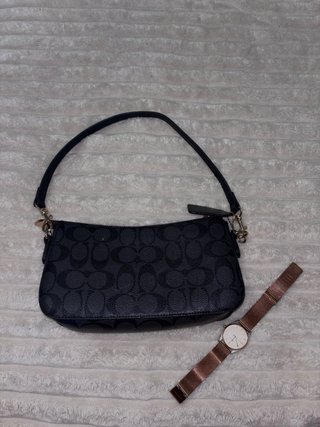 Bolso Coach negro y gris monograma