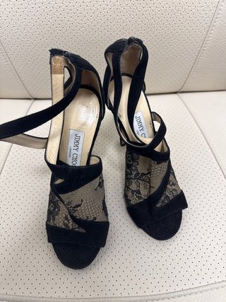 Sandalias Jimmy Choo Tacón Encaje Negro Beige