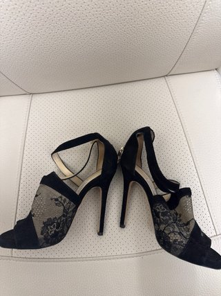Sandalias Jimmy Choo Tacón Encaje Negro Beige
