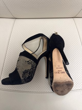 Sandalias Jimmy Choo Tacón Encaje Negro Beige