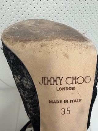 Sandalias Jimmy Choo Tacón Encaje Negro Beige