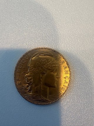 Moneda Antigua Francesa République oro puro 1908