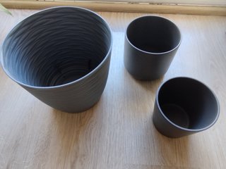 Lote 3 Macetas Decorativas Plástico Gris