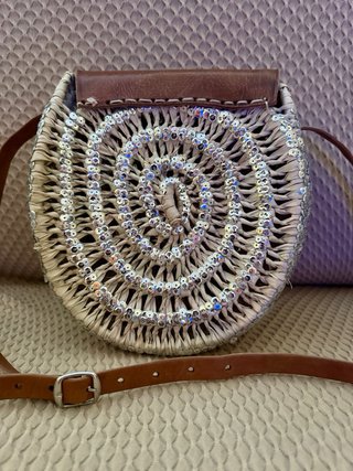 Borsa Paglia Raffia Cuoio Pelle Handmade