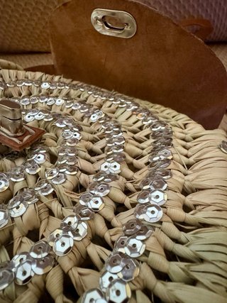 Borsa Paglia Raffia Cuoio Pelle Handmade