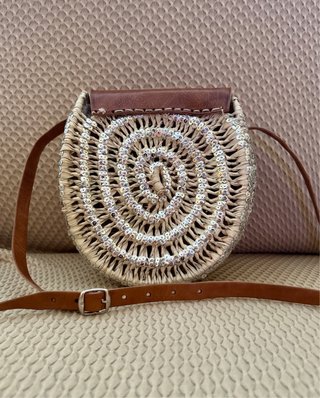 Borsa Paglia Raffia Cuoio Pelle Handmade
