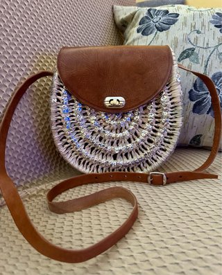 Borsa Paglia Raffia Cuoio Pelle Handmade
