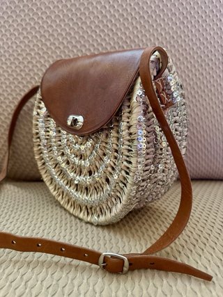 Borsa Paglia Raffia Cuoio Pelle Handmade