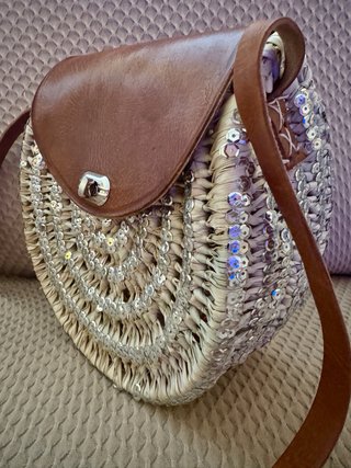 Borsa Paglia Raffia Cuoio Pelle Handmade