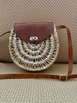 Borsa Paglia Raffia Cuoio Pelle Handmade