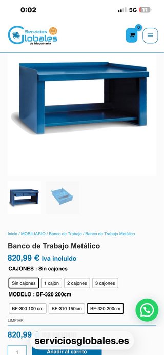 Banco de trabajo con torno 2000x750
