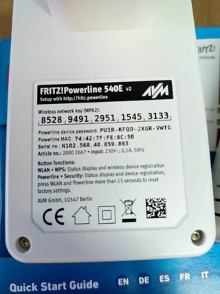 FRITZ!Powerline 540E WLAN Extensor de red
