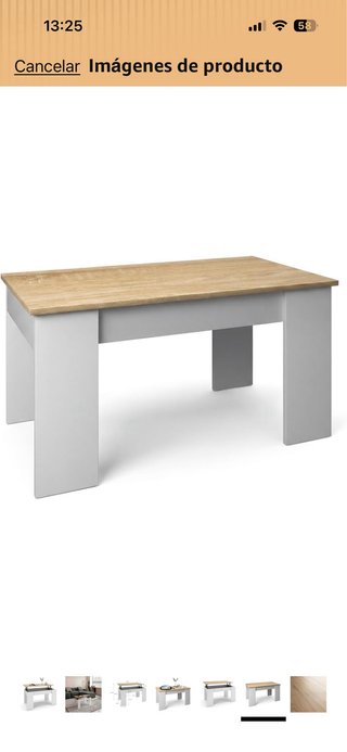 Mesa de centro elevable blanca y madera