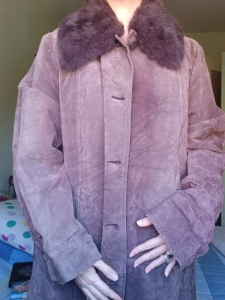 Cappotto in pelle marrone/viola taglia XL