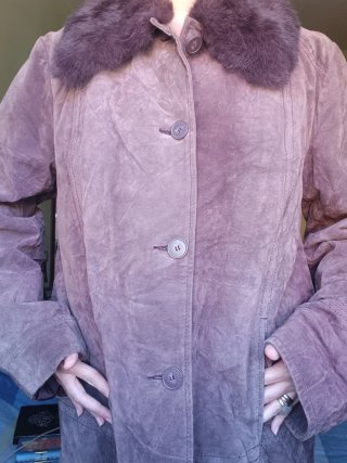 Cappotto in pelle marrone/viola taglia XL