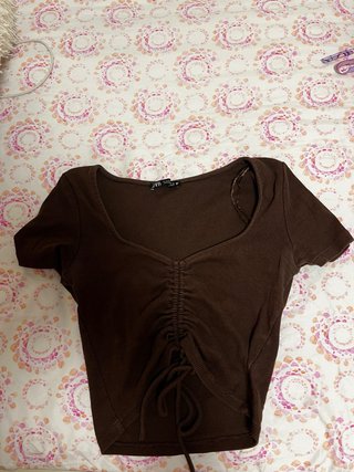 Camiseta Zara Ruched Marrón S