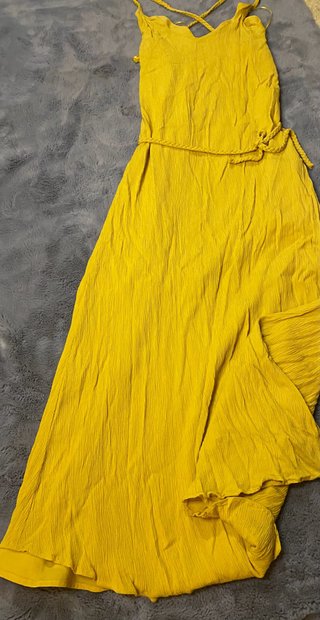 Vestido amarillo largo fiesta doble fondo
