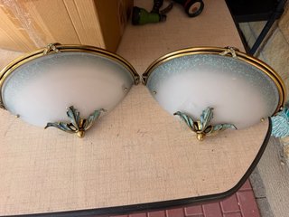 2 Lámparas Cristal y Metal Doradas