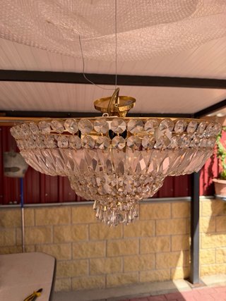 2 Lámparas Cristal y Metal Doradas