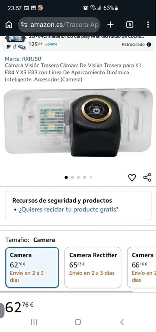 Cámara trasera luz matrícula