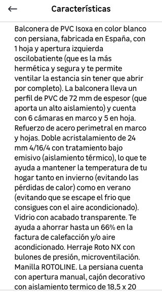 VENTANA Balconera PVC Isoxa Oscilobatiente Izqda