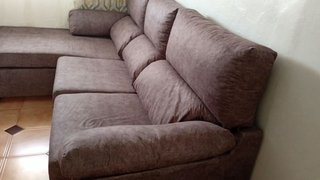 Sofá Chaiselongue Nuevo Tela Gris/Marrón
