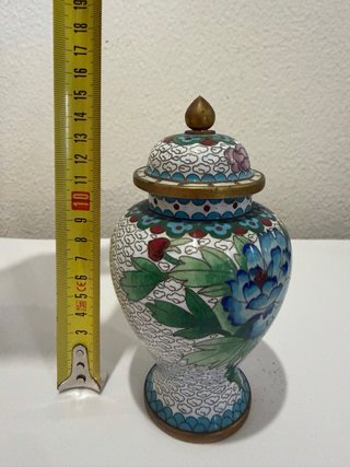 Jarrón Chino Cloisonné Vintage con Tapa