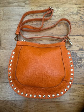 Bolso Piel Italiana Naranja Tachuelas