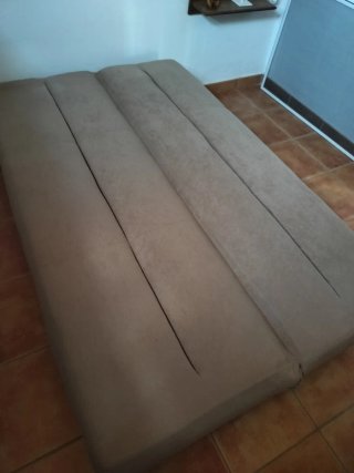 Sofá cama beige/marrón tela