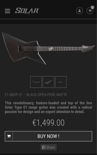 Solar E1.6BOP-27 Guitarra Negra Mate