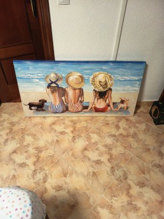 Cuadro playa mujeres y perros