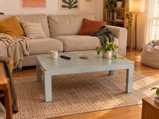 Mesa baja moderna de madera azul gris