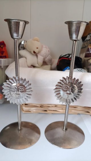 Candelabros sol metal plateado