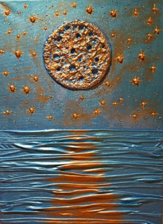Cuadro Luna y Estrellas Hecho a Mano
