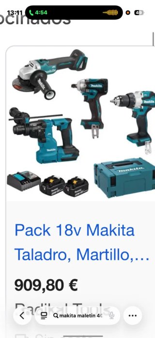 Pack Makita: Taladro, Radial, Atornillador, impact