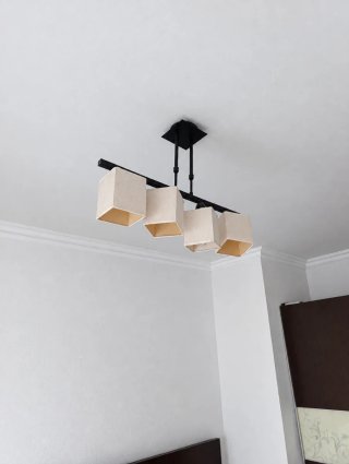 Lámpara colgante 4 luces tela y metal