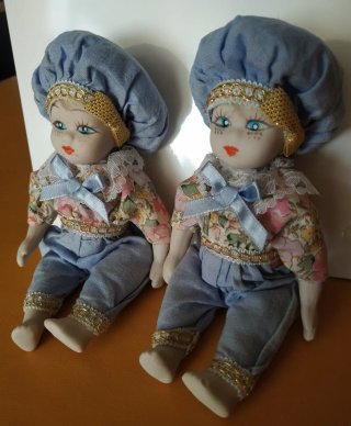 2 Bambole Ceramica Vintage Anni 80 dipinte a mano.