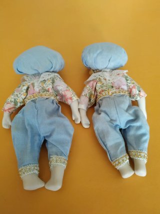 2 Bambole Ceramica Vintage Anni 80 dipinte a mano.