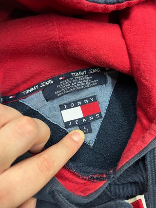 Felpa Vintage Tommy Jeans Spell Out Hoodie Tg L