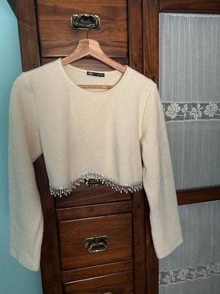 Jersey Zara Beige con Pedrería Talla M