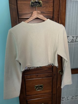 Jersey Zara Beige con Pedrería Talla M