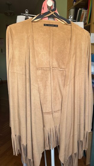 Chaqueta Zara Basic flecos ante marrón Talla L