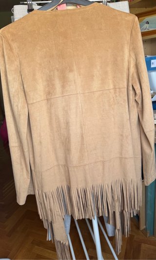 Chaqueta Zara Basic flecos ante marrón Talla L