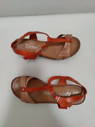 Sandalias Piel Raquel Perez Naranja/Beige