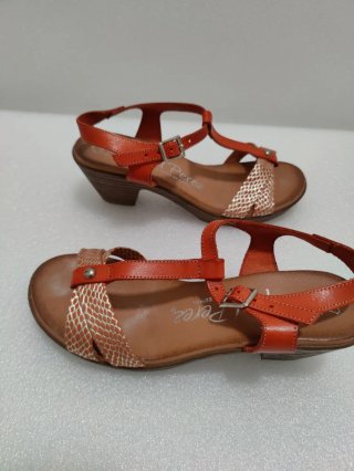 Sandalias Piel Raquel Perez Naranja/Beige