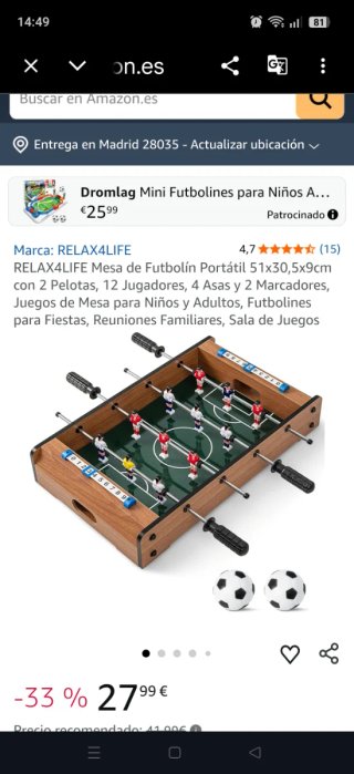 Futbolín de madera