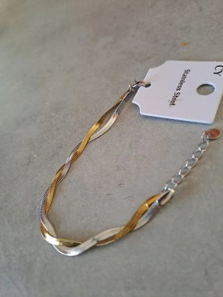 Bracciale intrecciato acciaio color oro e argento