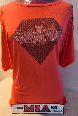 Camiseta coral con pedrería talla XL