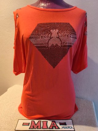 Camiseta coral con pedrería talla XL