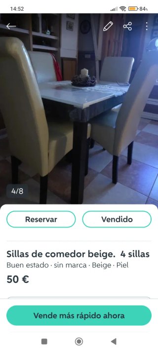 4 Sillas Comedor Polipiel Beige